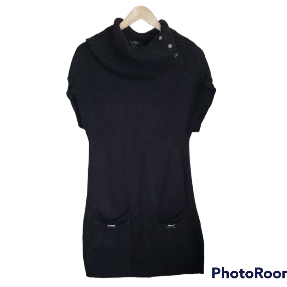 Sweater cowl high neck short sleeve mini dress size small